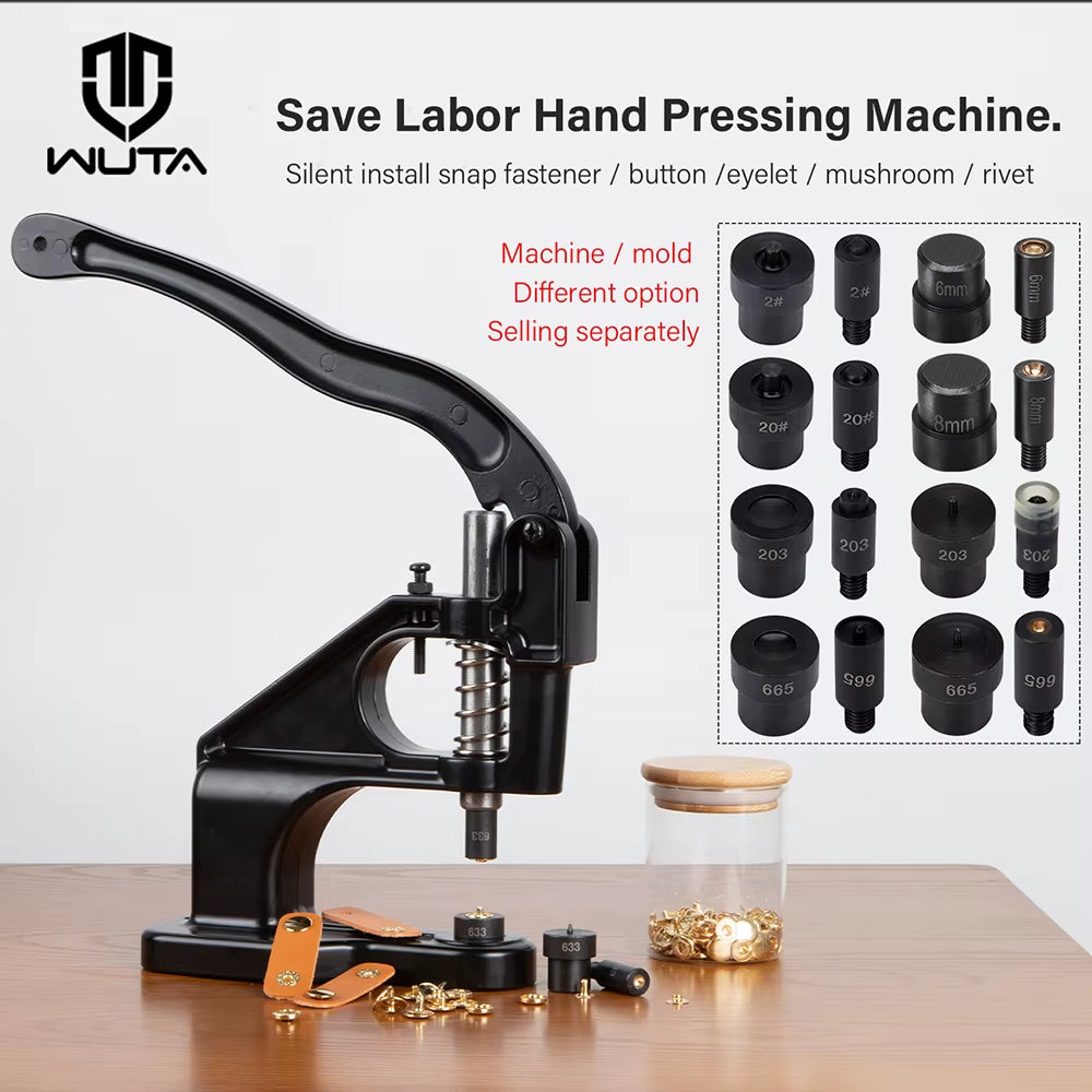 WUTA Manual Button Installation Tool Mute Punching Mushroom Rivets, Eyelet Hand Pressing (Without /With Machine) DIY Craft Tools