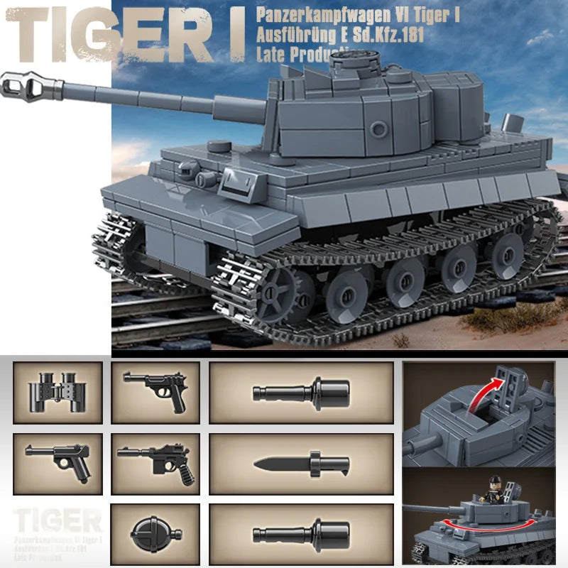 Ww2 Military World War German Tiger I Heavy Tank Building Blocks Bricks Kid Educational Toys for Children Boy Christmas Gifts