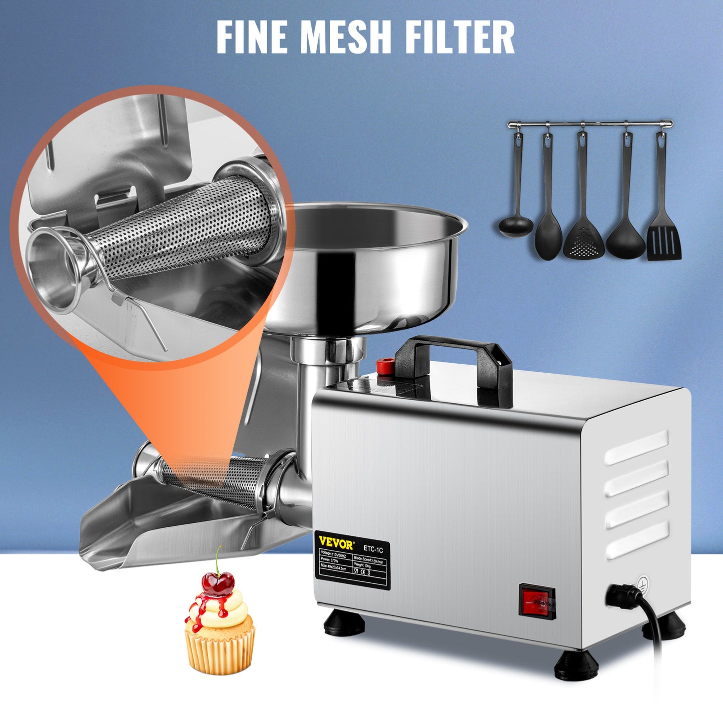 SucceBuy Electric Fruit Press Strainer Machine  Commercial Food Strainer Sauce Maker Stainless Steel Tomato Milling Tool