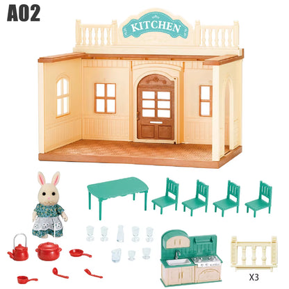 1/12 Dollhouse Furniture Family House Villa Simulate Forest Rabbit Animal Family Miniature Scene Toy Display Furniture Toy Gift