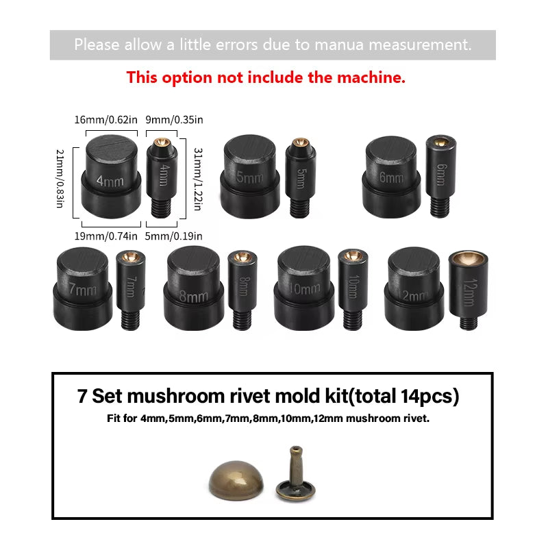 WUTA Manual Button Installation Tool Mute Punching Mushroom Rivets, Eyelet Hand Pressing (Without /With Machine) DIY Craft Tools