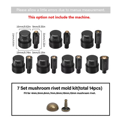 WUTA Manual Button Installation Tool Mute Punching Mushroom Rivets, Eyelet Hand Pressing (Without /With Machine) DIY Craft Tools