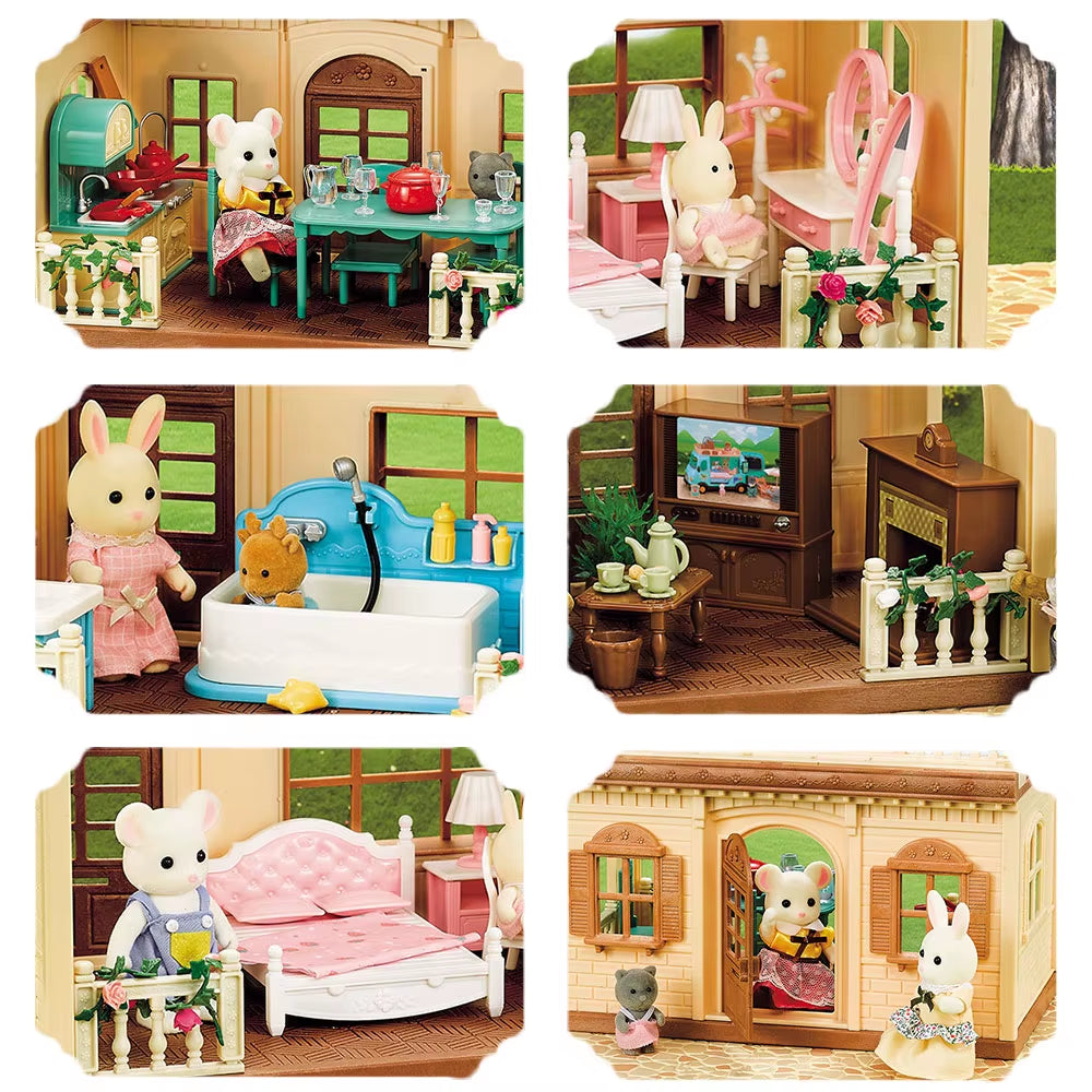 1/12 Dollhouse Furniture Family House Villa Simulate Forest Rabbit Animal Family Miniature Scene Toy Display Furniture Toy Gift