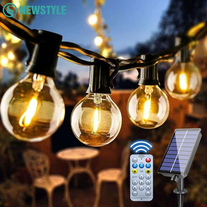 Solar G40 Outdoor String Lights with Remote Controls LED Shatterproof Globe Bulb IP65 Waterproof Patio Light for Garden Decor