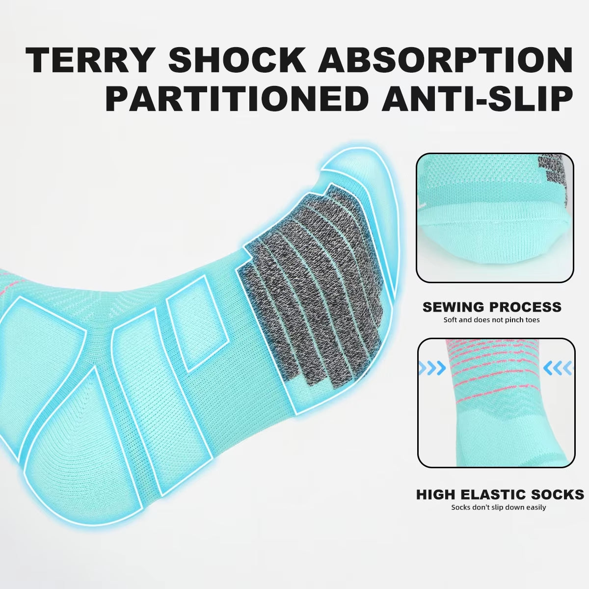 Socks Athletic Cushion Moisture Wicking Sports Socks Thicke Towel Bottom Sweat Absorbing Hiking Basketball Running Socks