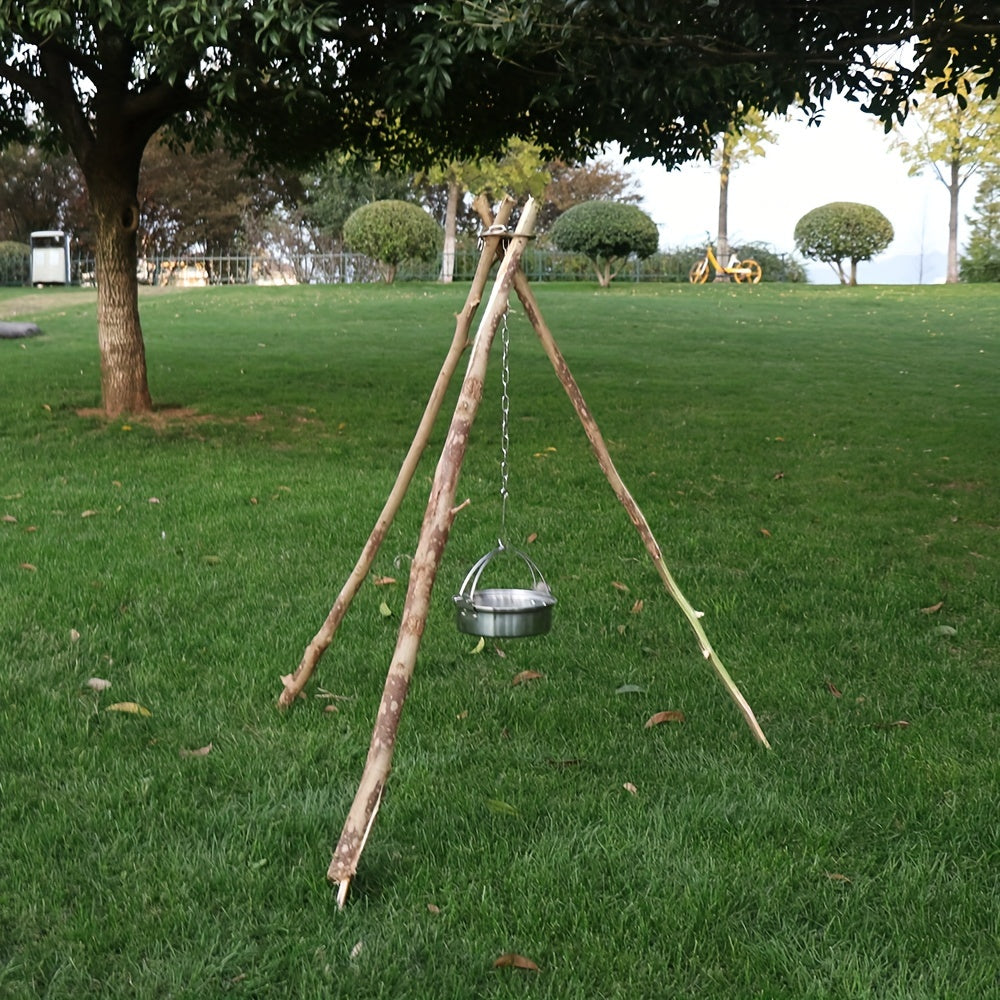 Portable Detachable Outdoor Barbecue Tripod Hanging Rack Stainless Steel Camping Campfire Grill Pot Triangle Stand Set