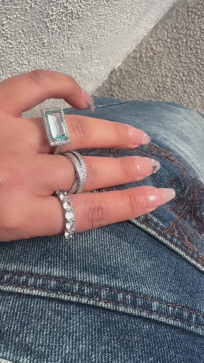 Vintage Aqua Emerald-Cut Stack 3 Pieces Ring Set